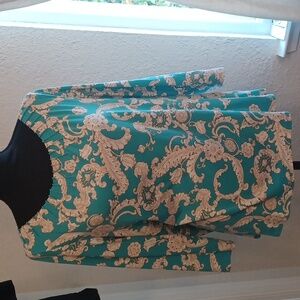 Talbots Teal and Tan Paisley Print Blouse.